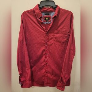 Lee Men's Large Regular Fit Stretch Red Black Triangle Button Up Casual Shirt